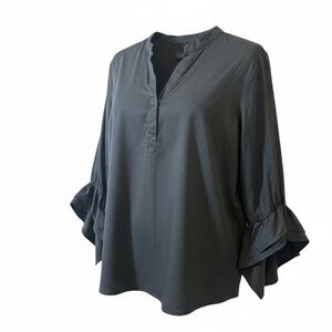 Eloquii Plus Size Black Ruffle Sleeve Blouse